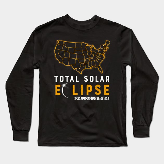 America Totality Total Solar Eclipse99 April 8 2024 USA Map Long Sleeve T-Shirt by Derrick Ly